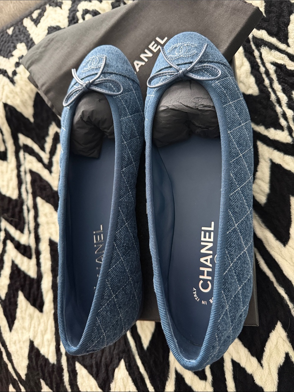 Chanel Quilted Denim Ballet Flats in Blue - Picture 6 of 10